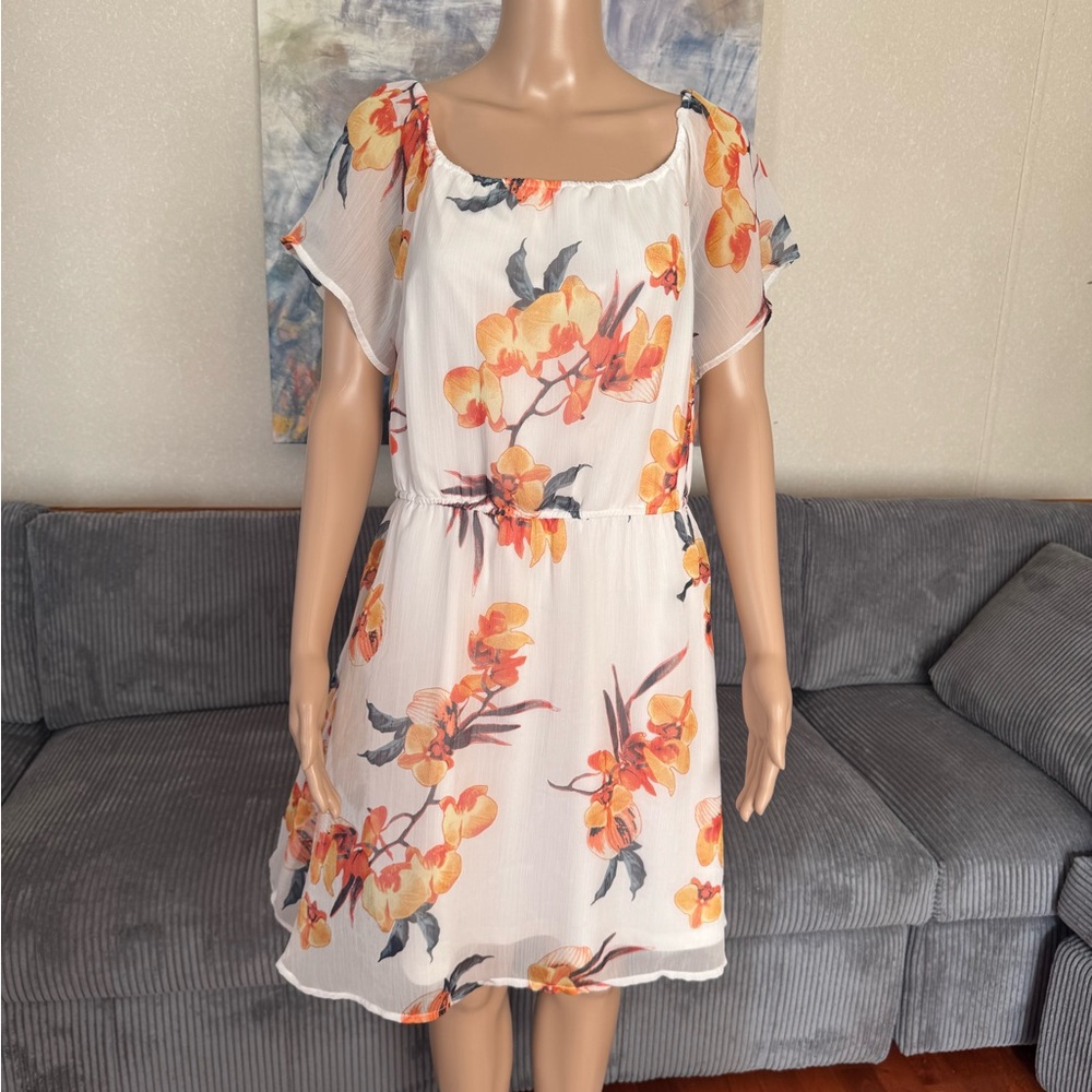 Vero Moda White and Orange Floral Mini Dress